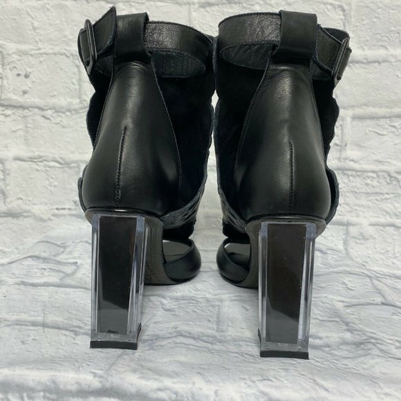 Miista Black Leather Rose Clear Black Block Heel - Picture 7 of 10